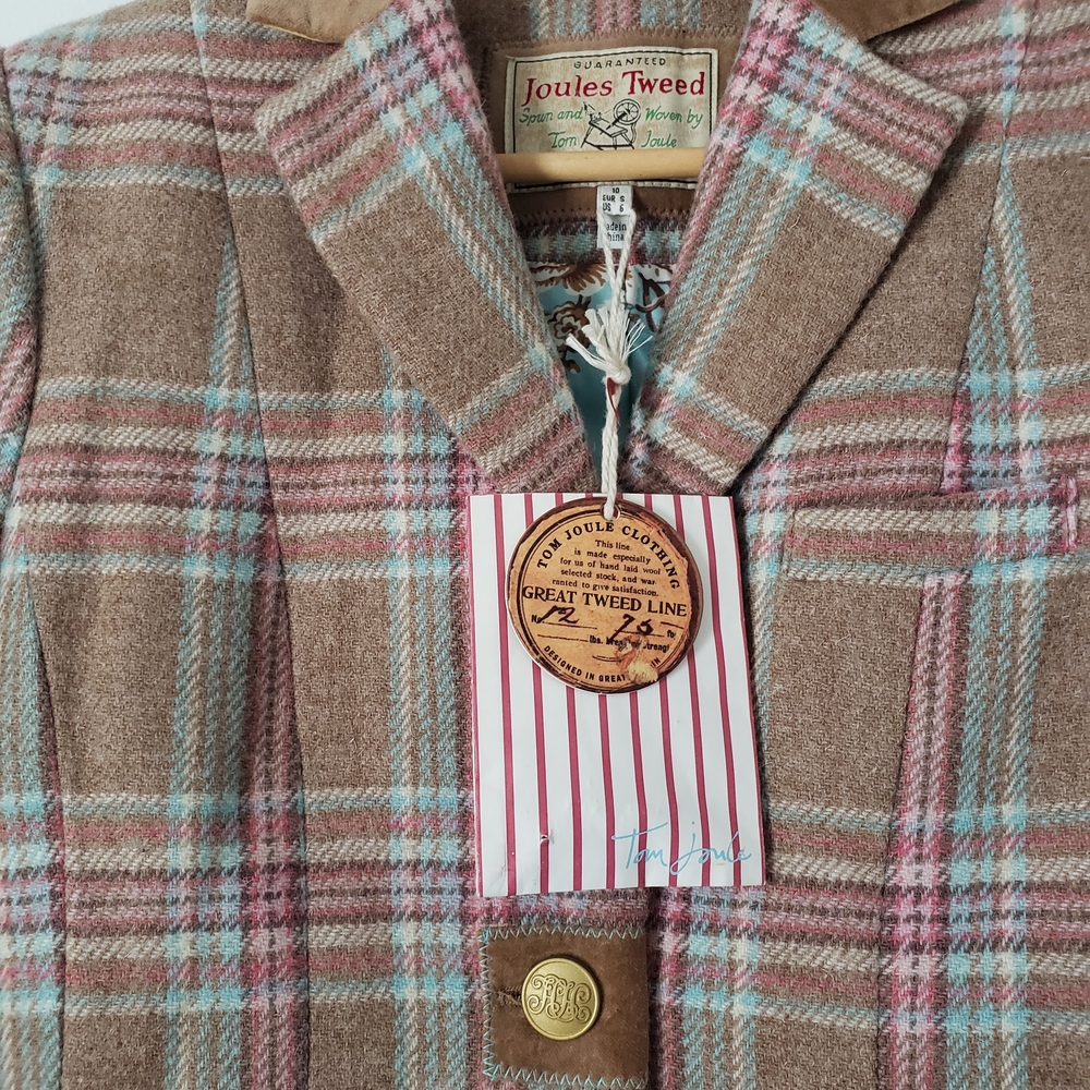 Joules Wiscombe Handwoven Irish Wool Plaid Tweed Jacket 6 NWT Countryside Smythe - Picture 4 of 10
